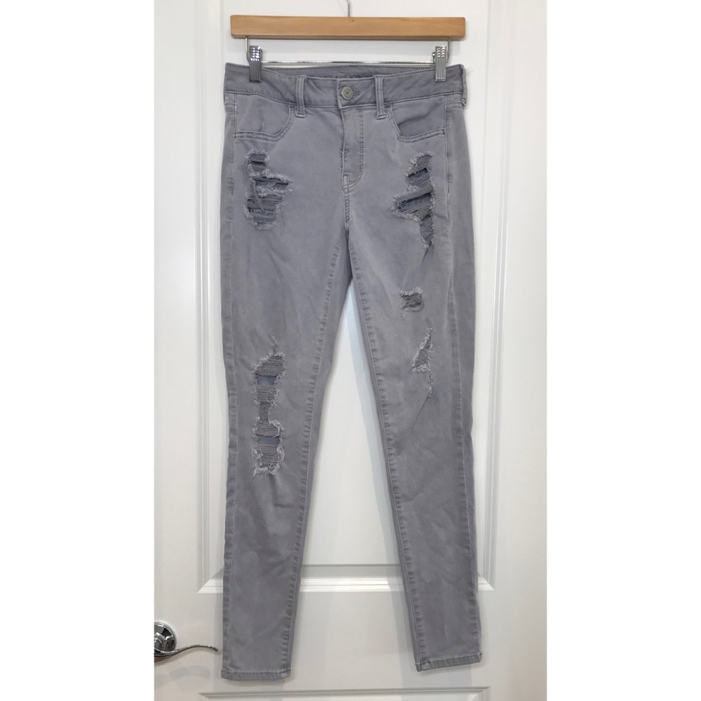 American Eagle Grey Distressed Skinny Jeans